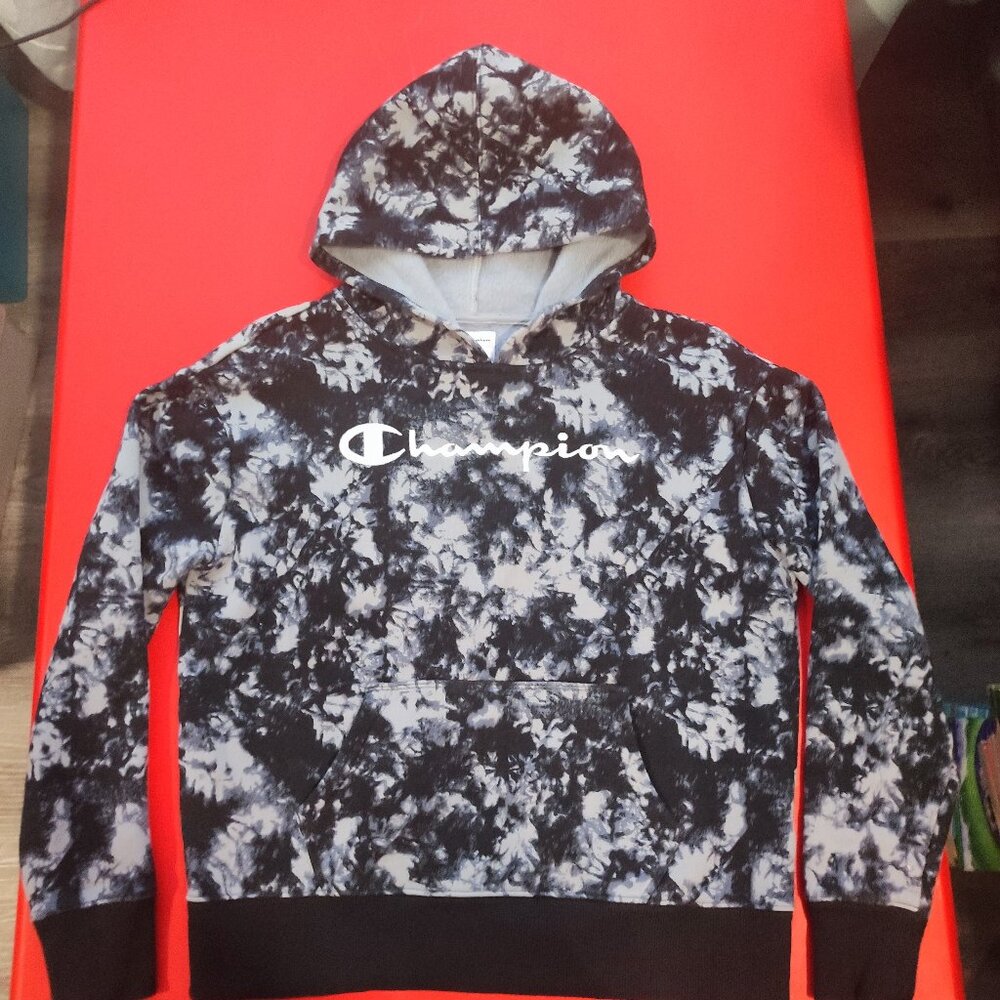 Champion hoodie embroidered kangaroo pocket grey camo men's size XS